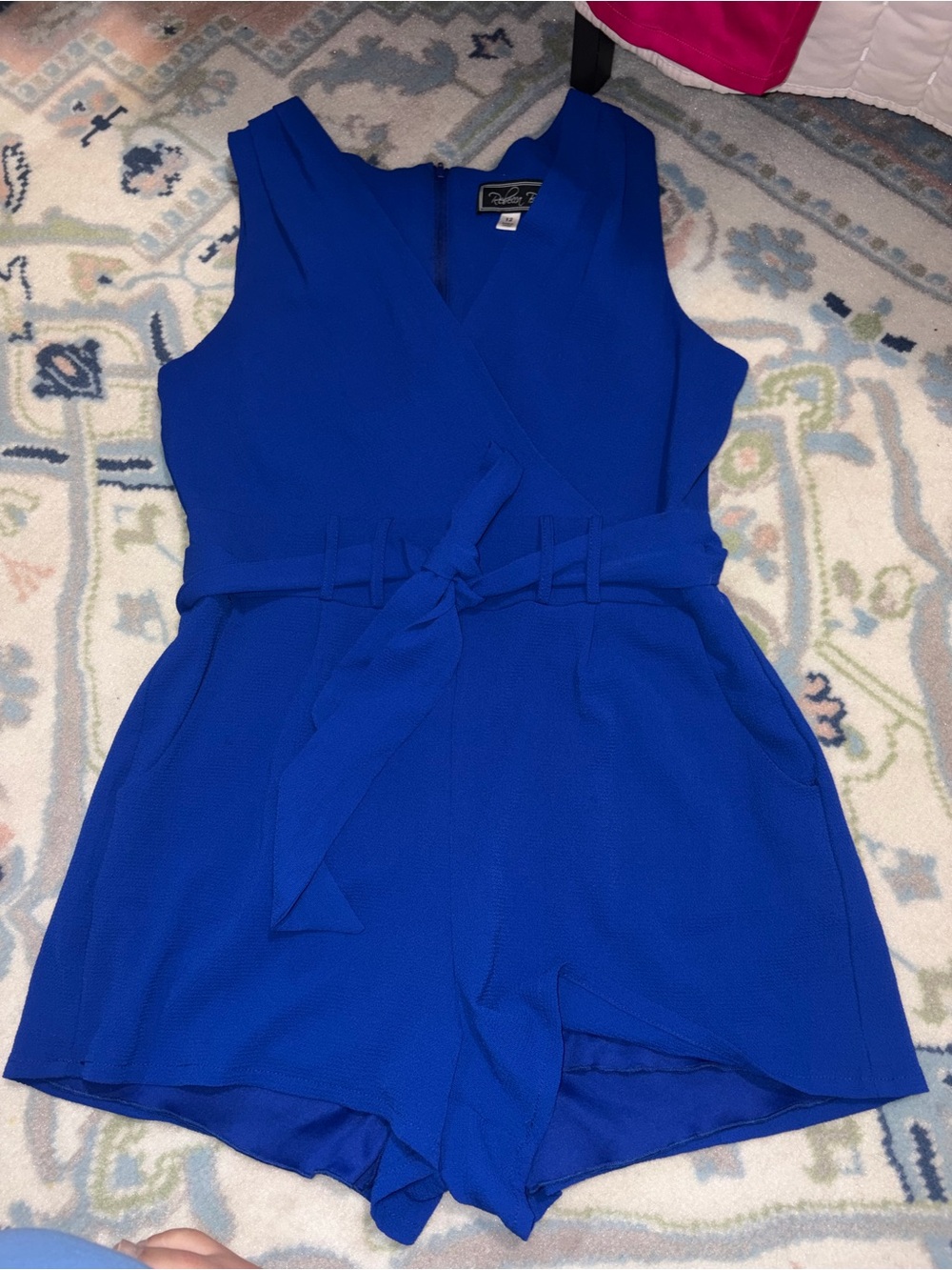 BECCA Royal Blue Sleeveless Wrap Romper with Tie Belt